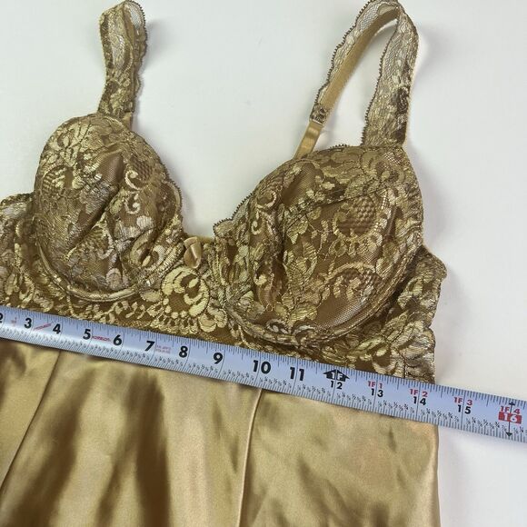 Victorias Secret Satin Lace Slip Mini Dress Chemise M Gold Cocquette Party Glam - Picture 7 of 12